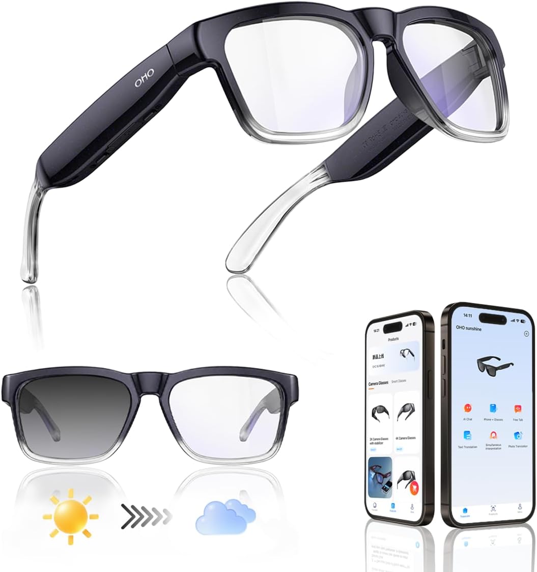 OHO Smart AI Glasses with Bluetooth Audio and Photochromic Lenses